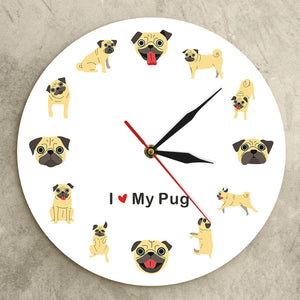 I Love My Pug Wall Clock-Home Decor-Dogs, Home Decor, Pug, Wall Clock-12