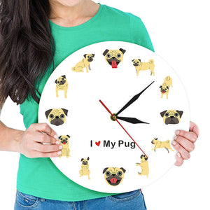 I Love My Pug Wall Clock-Home Decor-Dogs, Home Decor, Pug, Wall Clock-13
