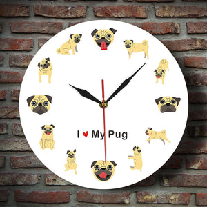 I Love My Pug Wall Clock-Home Decor-Dogs, Home Decor, Pug, Wall Clock-3