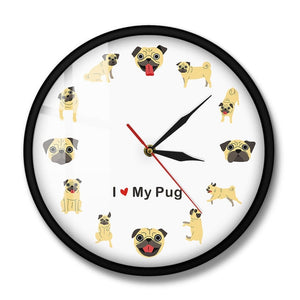I Love My Pug Wall Clock-Home Decor-Dogs, Home Decor, Pug, Wall Clock-Metal and Glass Frame-5