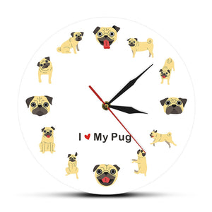 I Love My Pug Wall Clock-Home Decor-Dogs, Home Decor, Pug, Wall Clock-9