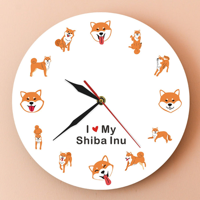 I Love My Shiba Inu Wall Clock-Home Decor-Dogs, Home Decor, Shiba Inu, Wall Clock-No Frame-1