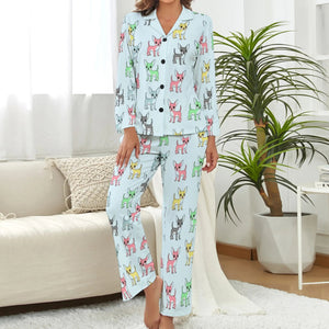 image of a woman wearing blue pajamas set - chihuahua pajamas set for women