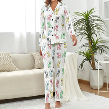 Load image into Gallery viewer, image of a woman wearing white pajamas set - chihuahua pajamas set for women