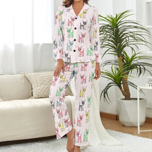 Load image into Gallery viewer, image of a woman wearing blush pink pajamas set - chihuahua pajamas set for women