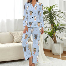 Load image into Gallery viewer, image of a blue pink pajamas set - blue french bulldog pajamas set for women