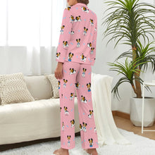 Load image into Gallery viewer, image of a woman weafing a jack russell terrier pajamas set - pink pajamas set for women - back view