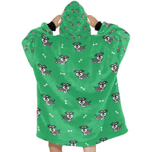 Load image into Gallery viewer, image of a green schnauzer blanket hoodie for women - back view