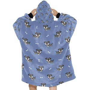 image of a light blue schnauzer blanket hoodie for women - back view