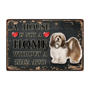 Image of a Lhasa Apso Signboard with a text 'A House Is Not A Home Without A Lhasa Apso' on a dark background
