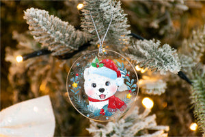 Merry American Eskimo Dog Christmas Tree Ornament-Christmas Ornament-American Eskimo Dog, Christmas, Dogs-Holographic Stars-3