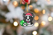 Load image into Gallery viewer, Merry Border Collie Christmas Tree Ornaments-Christmas Ornament-Border Collie, Christmas, Dogs-Sitting with Santa Hat and Green Bag - Transparent-4