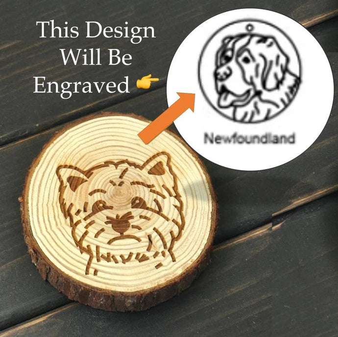 Image of a wood-engraved Newfoundland Dog coaster