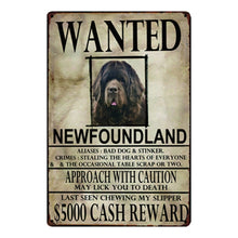 Load image into Gallery viewer, Image of an hilarious wanted newfoundland signboard tin poster