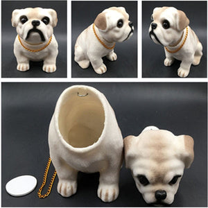 Collage image of english bobblehead bulldog in the most adorable English Bulldog wearing a gold chain design
