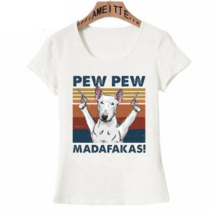 Pew Pew Bernese Mountain Dog Womens T Shirt - Series 1-Apparel-Apparel, Bernese Mountain Dog, Dogs, T Shirt, Z1-Bull Terrier - White-S-9