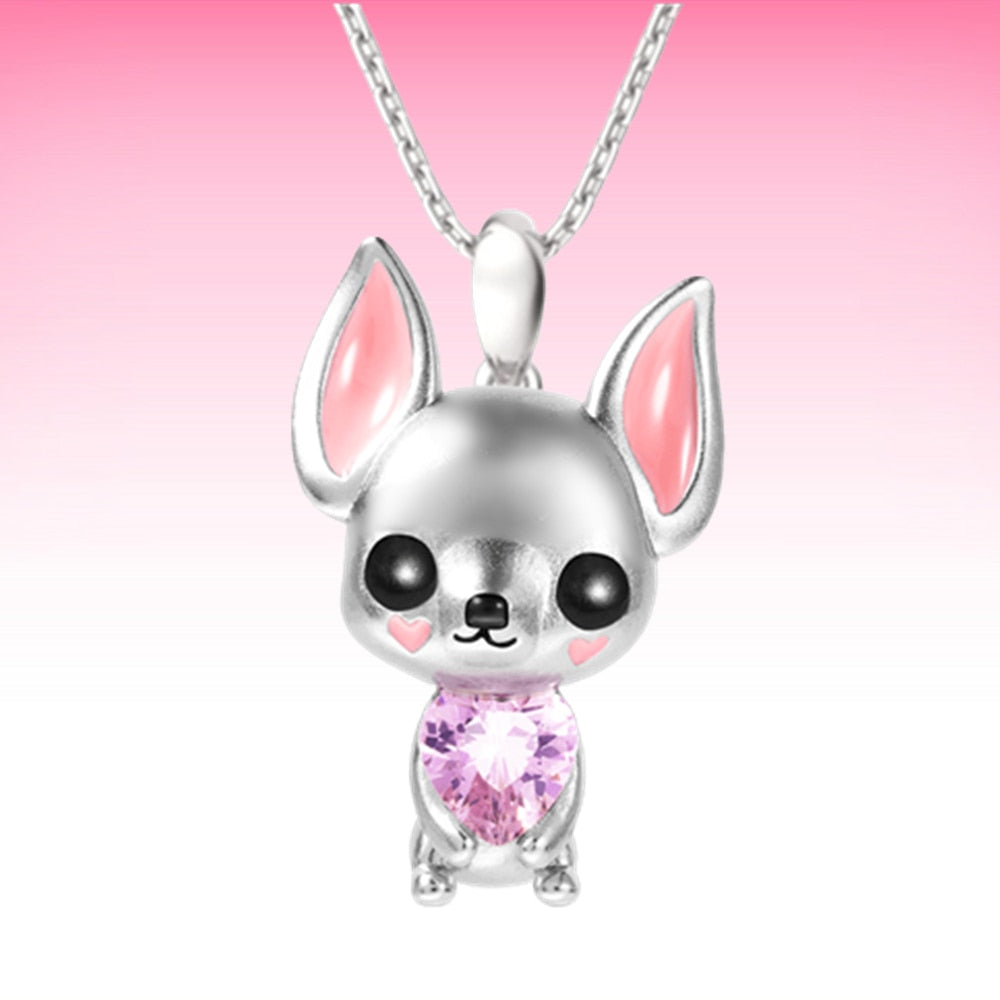 Pink Heart Chihuahua Pendant Necklace