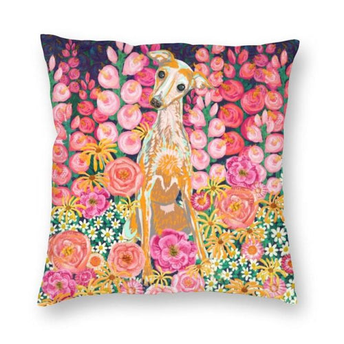 Whippet / Greyhound in Bloom Cushion Cover-Home Decor-Cushion Cover, Dogs, Greyhound, Home Decor, Whippet-Small-1