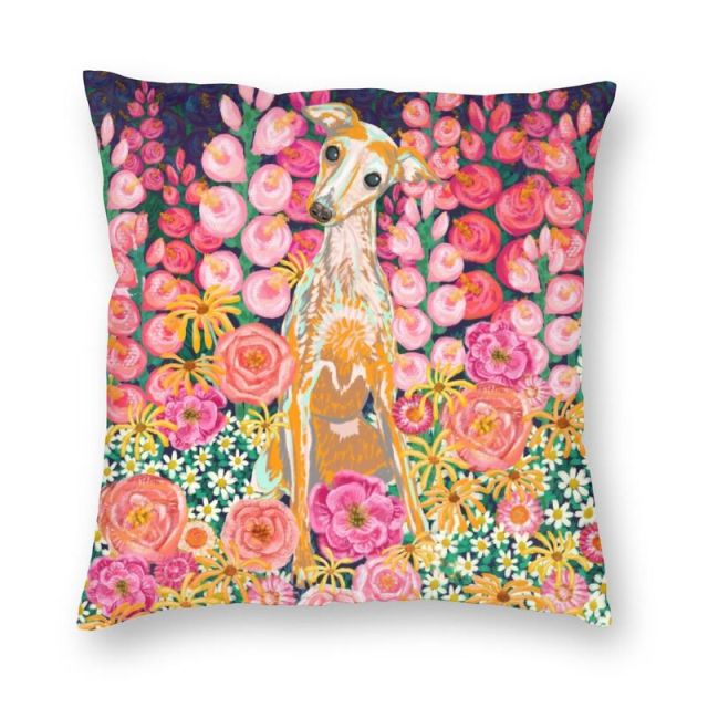 Whippet / Greyhound in Bloom Cushion Cover-Home Decor-Cushion Cover, Dogs, Greyhound, Home Decor, Whippet-Small-1