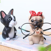 Load image into Gallery viewer, Image a super cute Pug glasses holder in a She Pug wearing a red bow headscarf