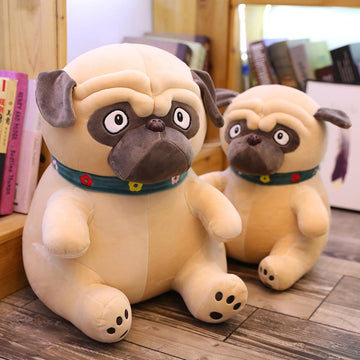 Image of two Pug stuffed animals soft toys of different sizes