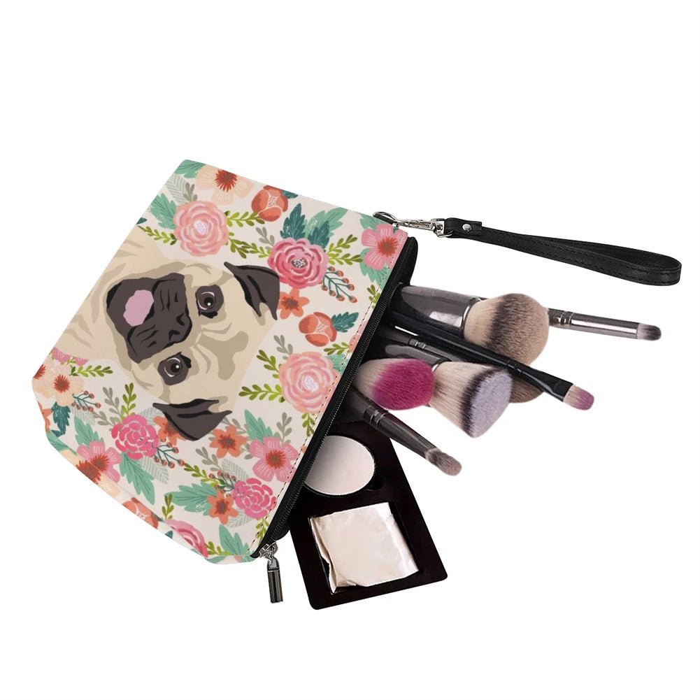 Pug Print Makeup Pouch  Leather makeup bag, Zip cosmetic bag