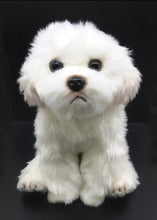 Load image into Gallery viewer, image of an adorable white maltese stuffed animal plush toy in black background 