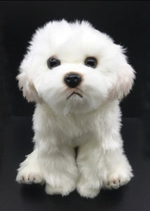 image of an adorable white maltese stuffed animal plush toy in black background 