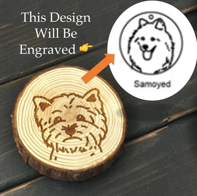 Image of a wood-engraved Samoyed coaster design