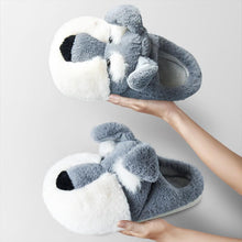 Load image into Gallery viewer, Image of a person holding schnauzer slippers with open heel