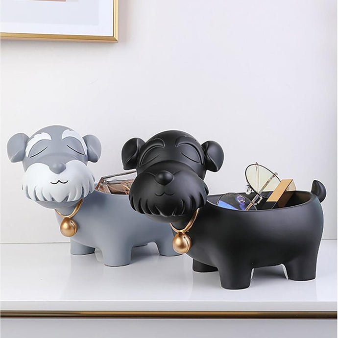 Image of two cutest Schnauzer statues or ornaments in the shape of Schnauzer in the color salt & pepper and black