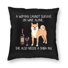 Load image into Gallery viewer, Wine and Shiba Inu Mom Love Cushion Cover-Home Decor-Cushion Cover, Dogs, Home Decor, Shiba Inu-2