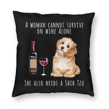 Load image into Gallery viewer, Wine and Shih Tzu Mom Love Cushion Cover-Home Decor-Cushion Cover, Dogs, Home Decor, Shih Tzu-2