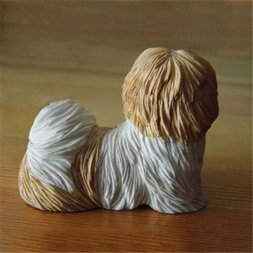 Back image of a super cute Shih Tzu figurine in Gold and White color