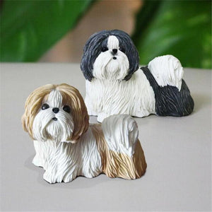Image of two super cute and identical Shih Tzu figurines in Black and White, as well as Gold and White colors