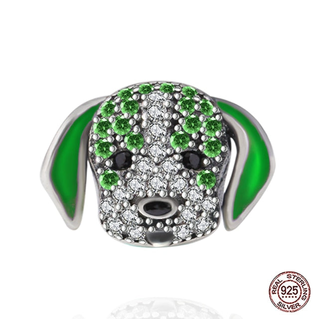 Studded Beagle Love Silver Charm Beads-Dog Themed Jewellery-Beagle, Charm Beads, Dogs, Jewellery-Green-4