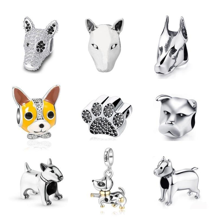 Studded Bull Terrier Silver Charm BeadDog Themed Jewellery
