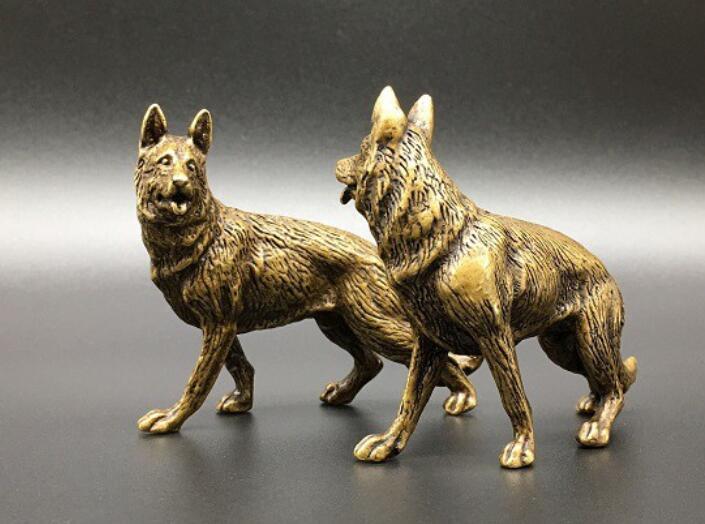 Twin German Shepherds Miniature Brass Figurines - 2 Pcs