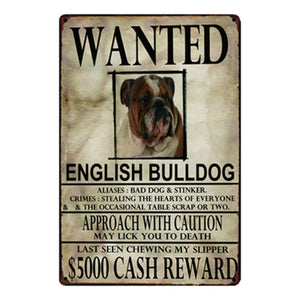 Wanted Airedale Terrier Approach With Caution Tin Poster - Series 1-Sign Board-Airedale Terrier, Dogs, Home Decor, Sign Board-English Bulldog-One Size-13