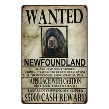 Load image into Gallery viewer, Wanted Airedale Terrier Approach With Caution Tin Poster - Series 1-Sign Board-Airedale Terrier, Dogs, Home Decor, Sign Board-Newfoundland Dog-One Size-17