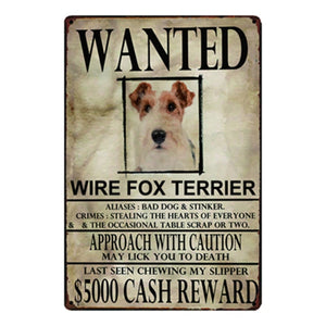 Wanted Airedale Terrier Approach With Caution Tin Poster - Series 1-Sign Board-Airedale Terrier, Dogs, Home Decor, Sign Board-Wire Fox Terrier-One Size-23