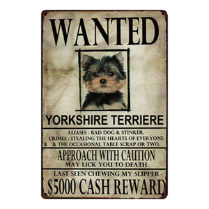 Wanted Airedale Terrier Approach With Caution Tin Poster - Series 1-Sign Board-Airedale Terrier, Dogs, Home Decor, Sign Board-Yorkshire Terrier-One Size-24