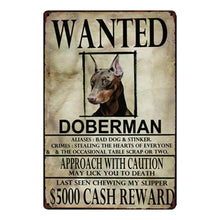 Load image into Gallery viewer, Wanted Newfoundland Approach With Caution Tin Poster - Series 1-Sign Board-Dogs, Home Decor, Newfoundland, Sign Board-Doberman-One Size-14