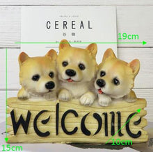 Load image into Gallery viewer, image of three shiba inus welcome dog statue - size chart