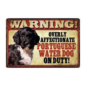 Warning Overly Affectionate Black Poodle on Duty - Tin PosterHome DecorPortugese Water DogOne Size