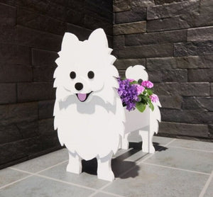 Image of a cutest 3D white pomeranian flower planter