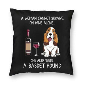 Wine and Basset Hound Mom Love Cushion Cover-Home Decor-Basset Hound, Cushion Cover, Dogs, Home Decor-2