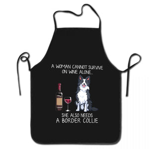 Image of a super cute Border Collie apron in the color black