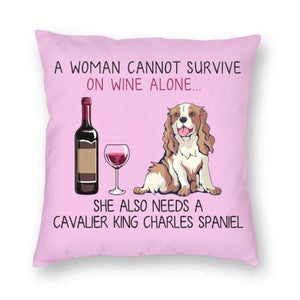 Wine and Cavalier King Charles Spaniel Mom Love Cushion Cover-Home Decor-Cavalier King Charles Spaniel, Cushion Cover, Dogs, Home Decor-3