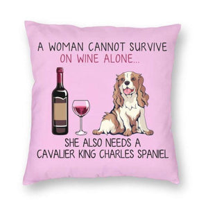 Wine and Cavalier King Charles Spaniel Mom Love Cushion Cover-Home Decor-Cavalier King Charles Spaniel, Cushion Cover, Dogs, Home Decor-2